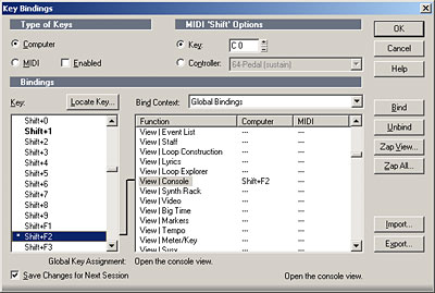 SONAR Key Bindings